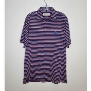 Donald Ross blue striped short sleeve polo shirt with golf logo - SMALL